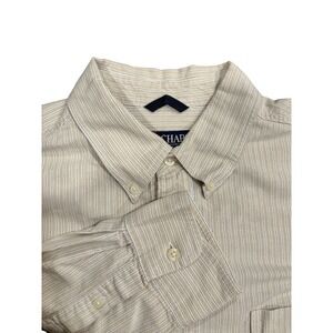 CHAPS‎ Ralph Lauren Beige Striped Button Collar Long Sleeve Shirt Men's Sz L